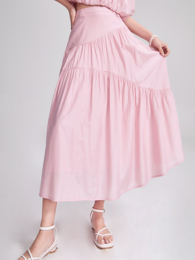 Loose Shirring Short Top &amp; Shirring Split Skirt