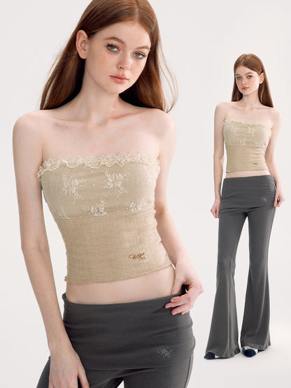 Lace Stretch Knit Feminine Frill Tube-Top