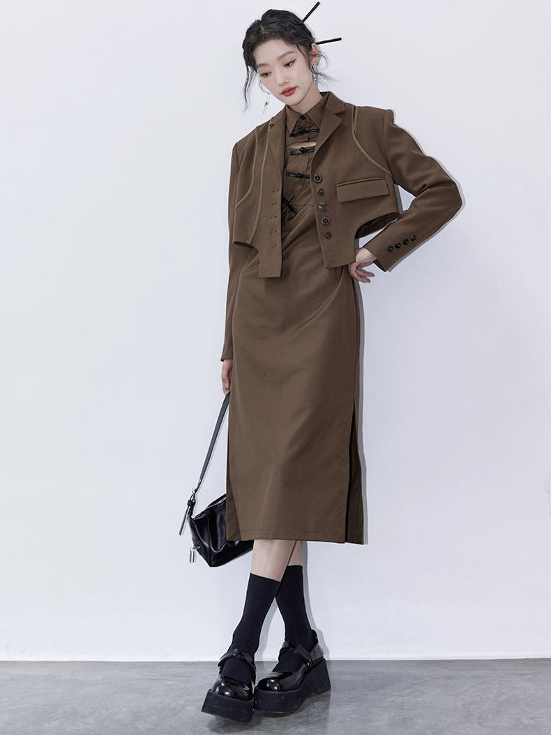 Chinese Style Hollow Mid-length Shirt Dress