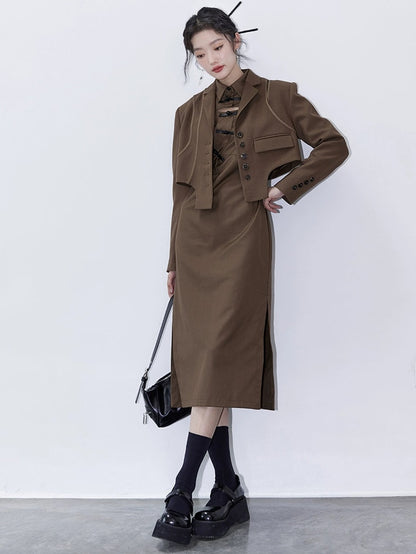 Chinese Style Hollow Mid-length Shirt Dress