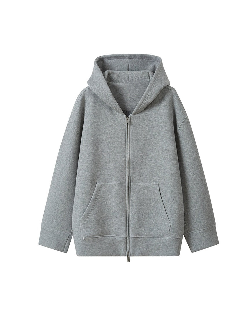 Solid Color Zipper Hooded Sweat Jacket