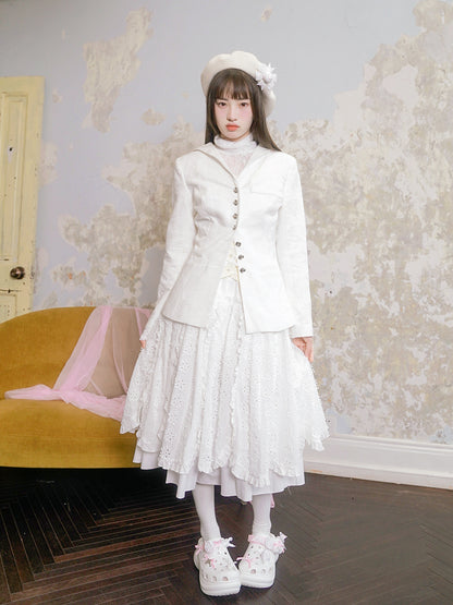 Slim Sailor Collar Rose Jacquard Jacket