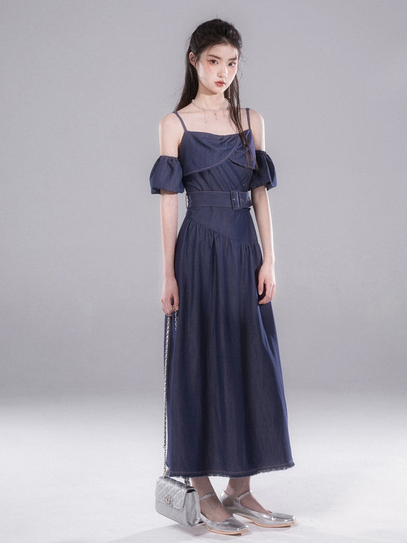 Long Slip Line Dress With Removable Short Sleeve