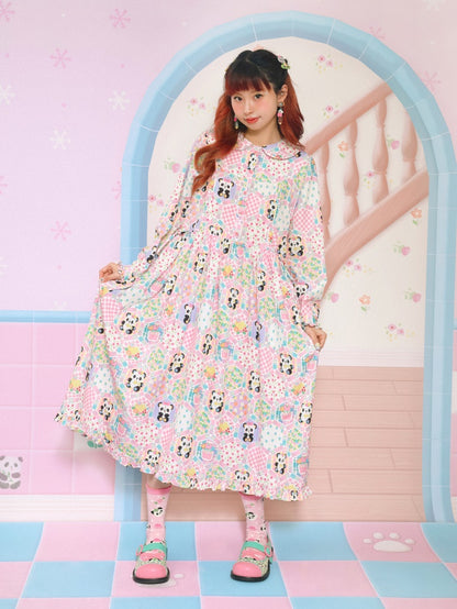 Doll Collar Patchwork Style Printed Loose Dress