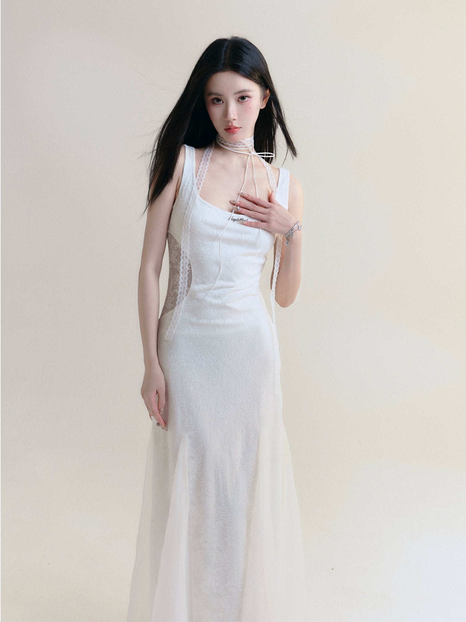 Lace Hollow Sleeveless Mermaid Long Dress