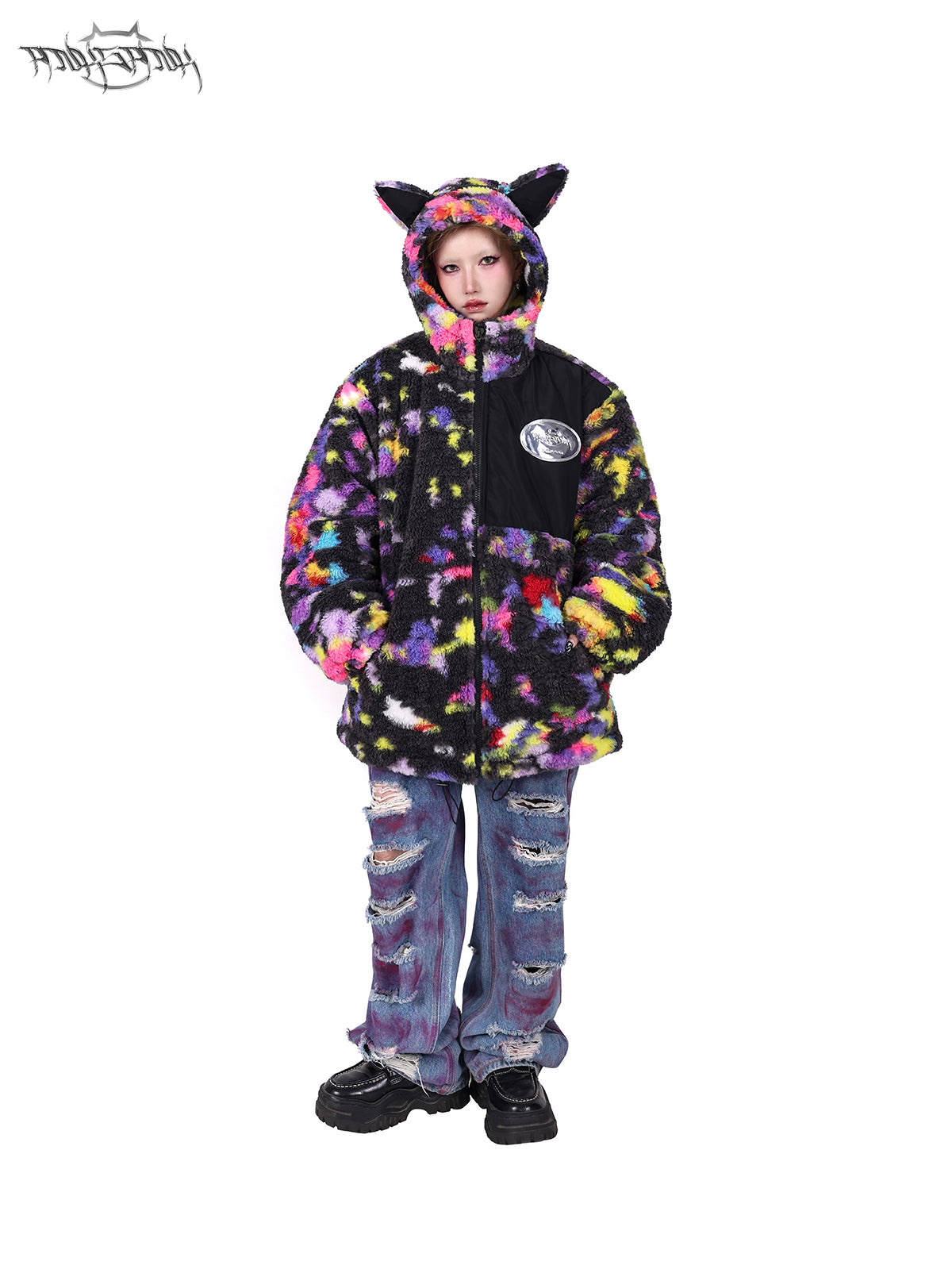 Rainbow Cat Ears Hooded BoA Loose Jacket