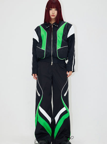 Contrast Color Casual Sports Jacket &amp; Pants