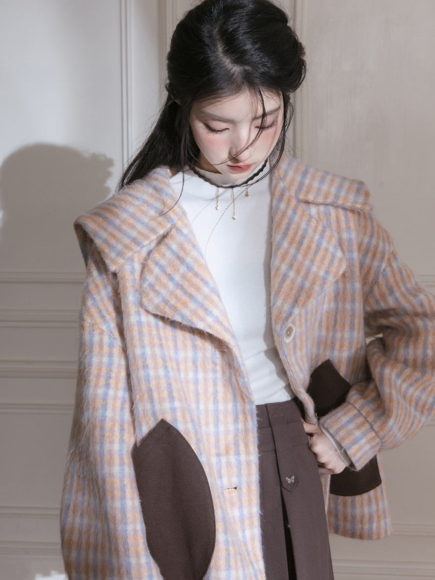 Plaid Large Lapel Woolen Coat