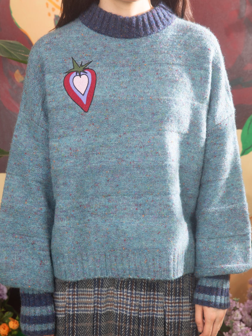 Retro Love Strawberry Embroidery Sweater