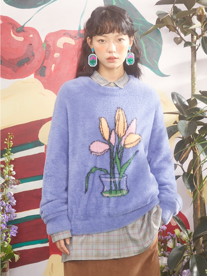 Tulips Jacquard Loose Pullover