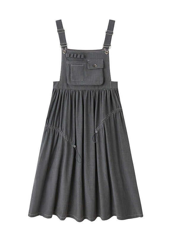 High Waist Gather Suspender Skirt