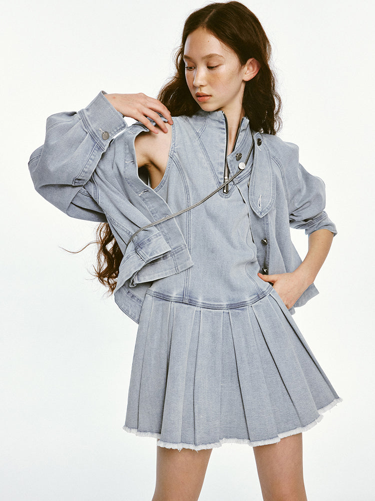 Denim Pleated Doll Jacket