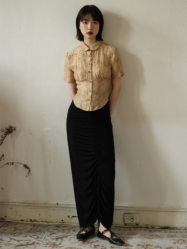 Wrinkled Straight Long Skirt