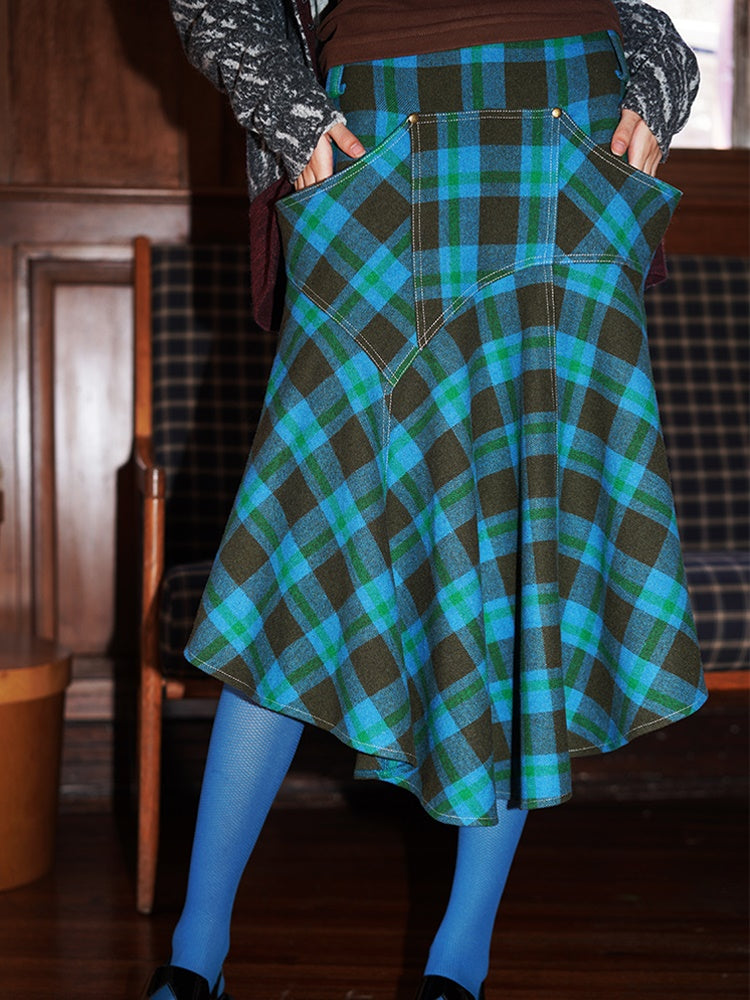 Vintage Taste Plaid Asymmetry Design Skirt