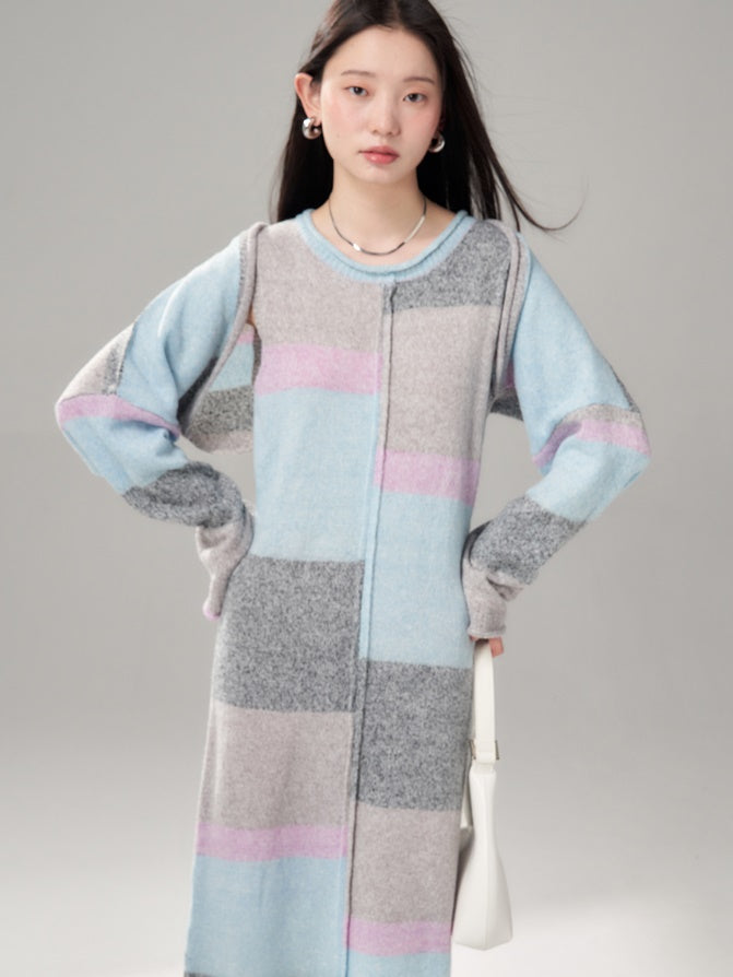 Border Curling Knitted Short Shawl Cardigan ＆ Sleeveless One-piece