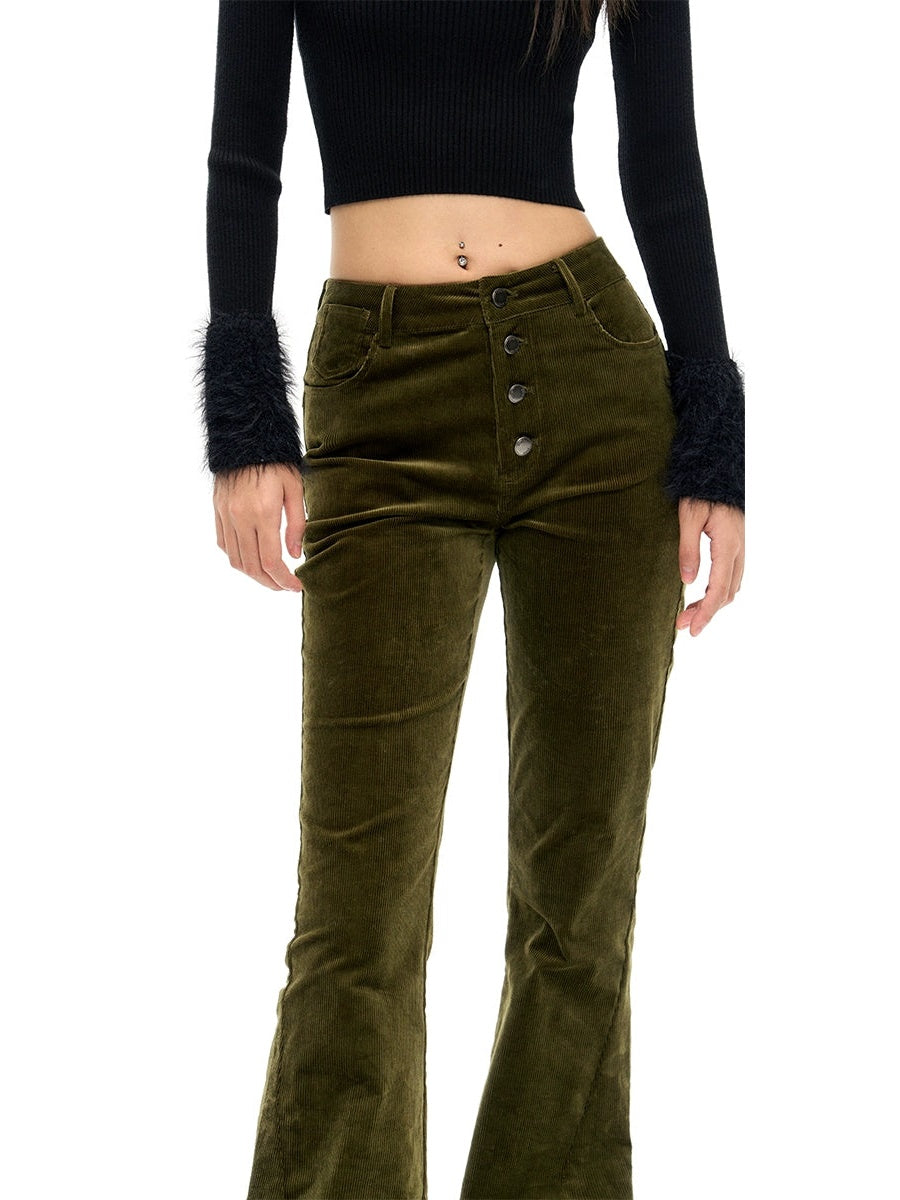 High-waist Slim Corduroy Bootleg Pants