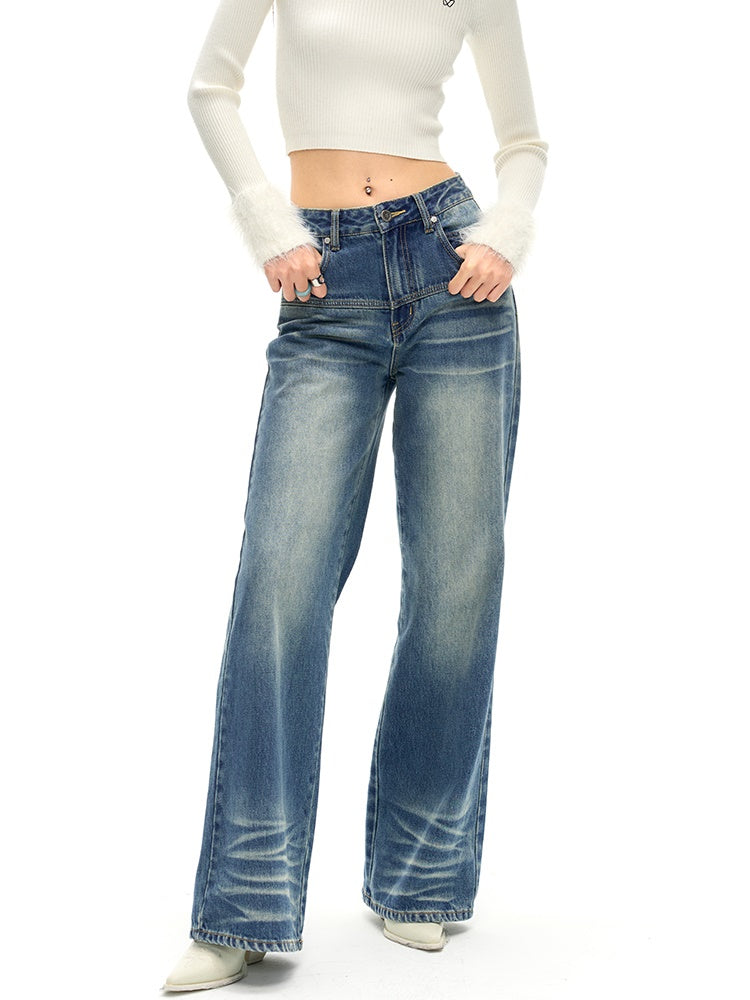 Klassische Fit Straight Whisker Jeans