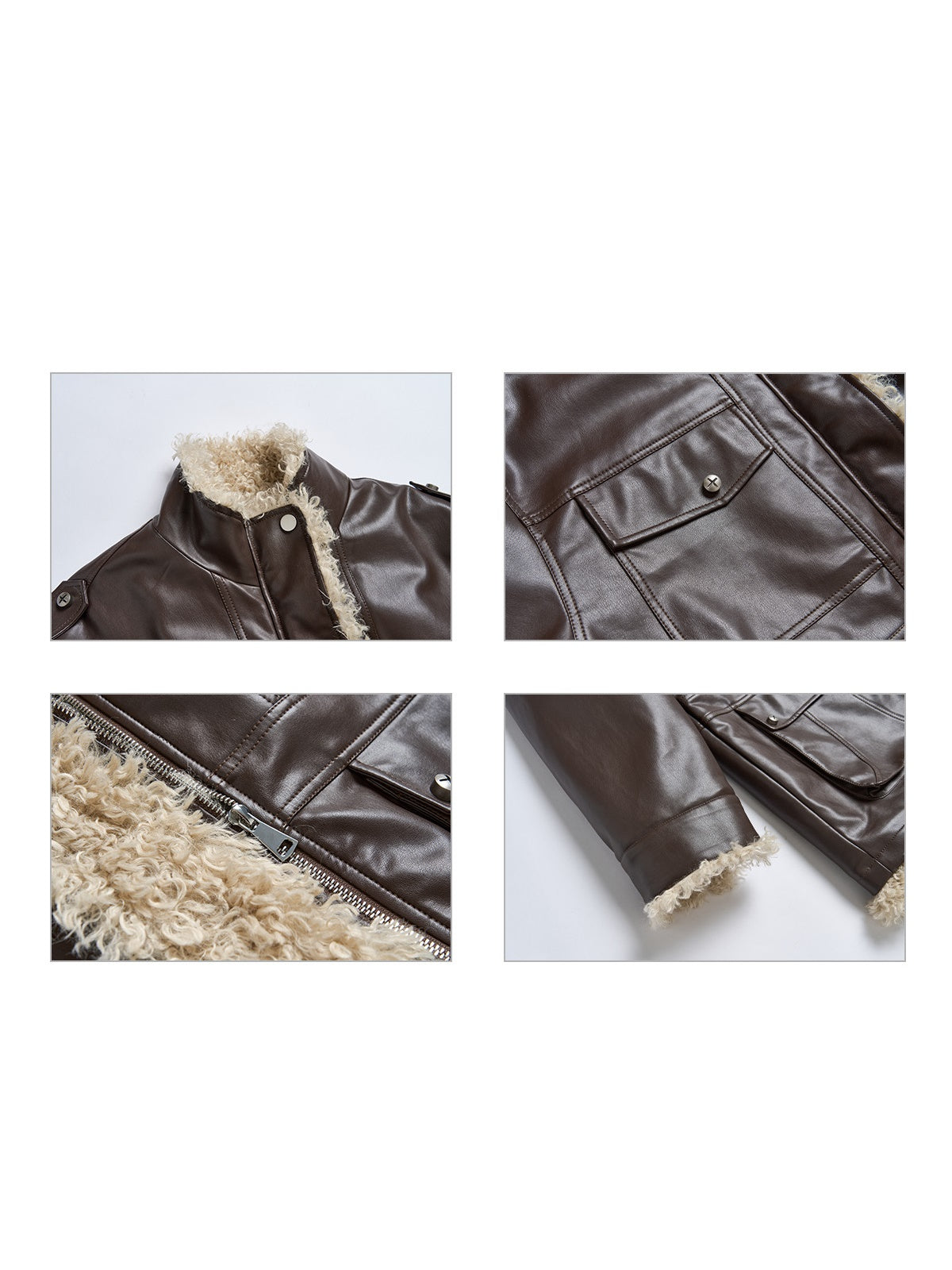 Curly Fur Splicing PU Leather Work Half Coat