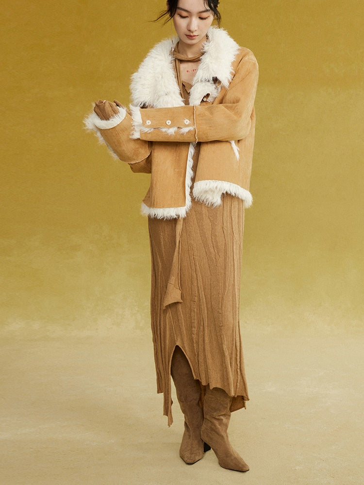 Split Lapel Short Fur Coat