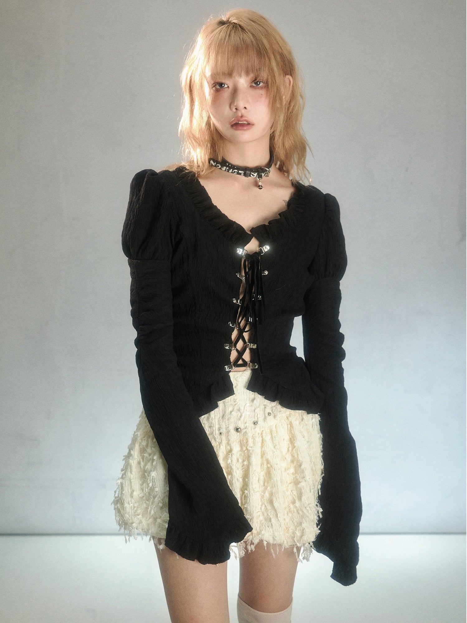 Rivets Irregular Flower Puffy Skirt