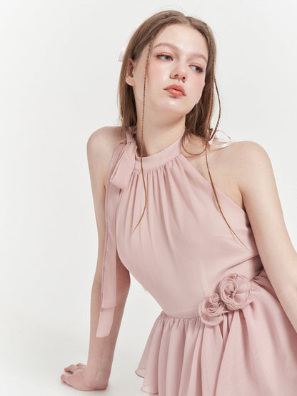 Hanging Neck Slim Chiffon Dress