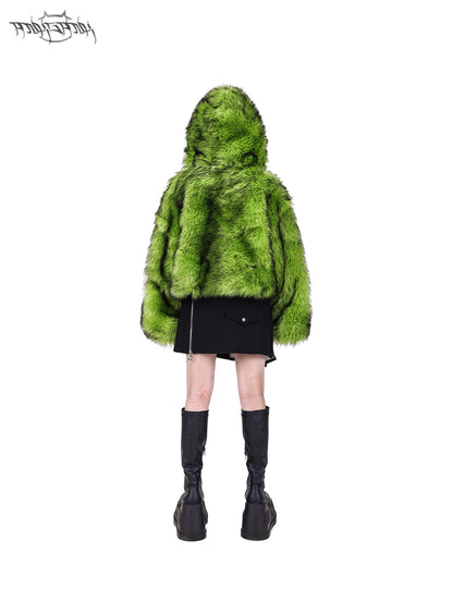 Reversible Fur Warm Hooded Short Jacket