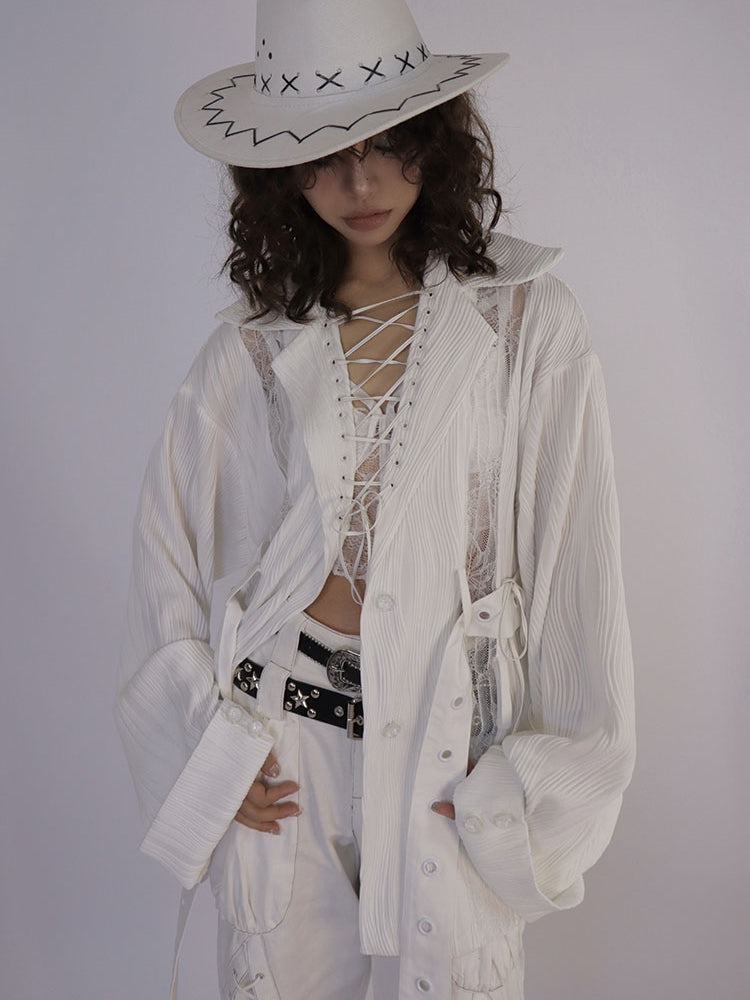 Lace-UP OVERSIZE LOOSE LACE SHIRT