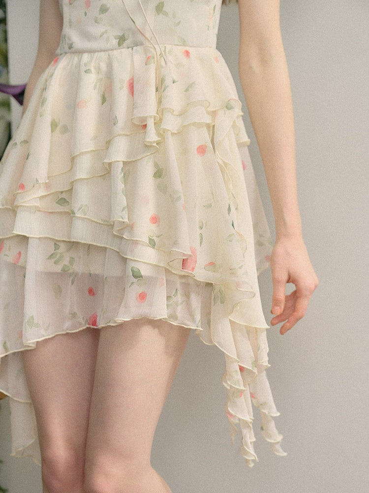 Rose Irregular Ruffle Suspender Dress