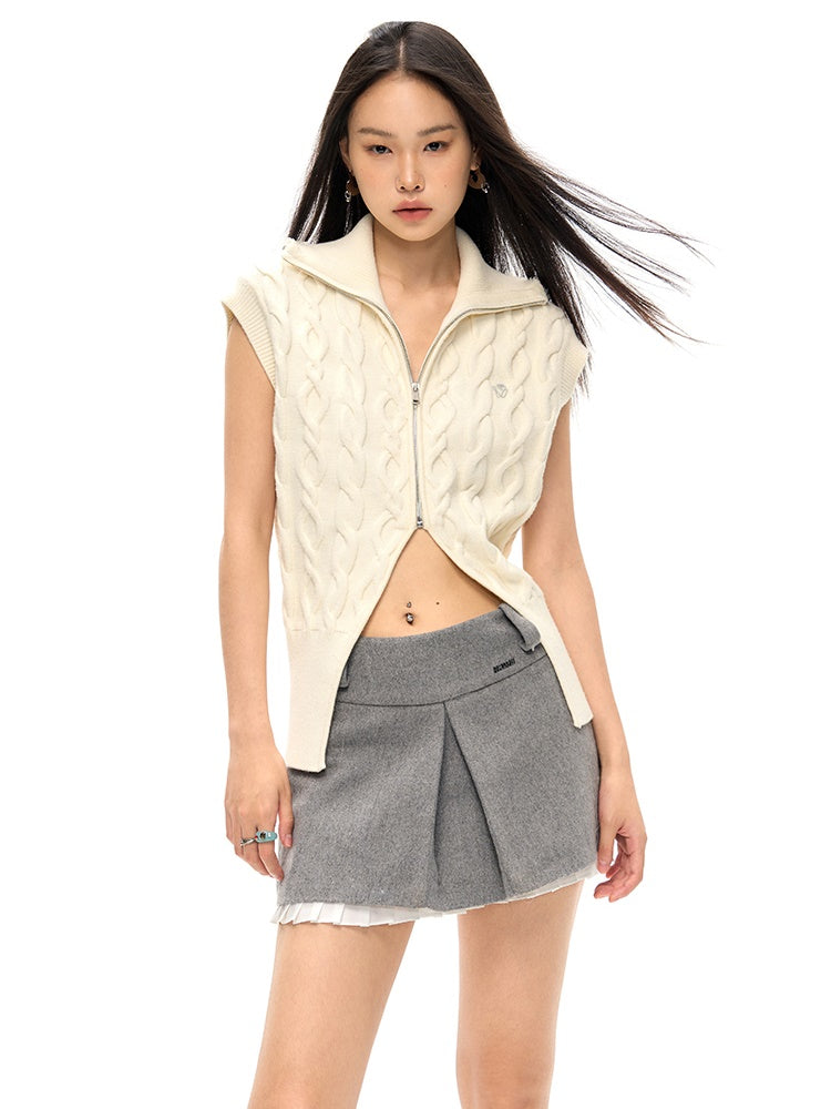 High Neck Cable Knitted Vest