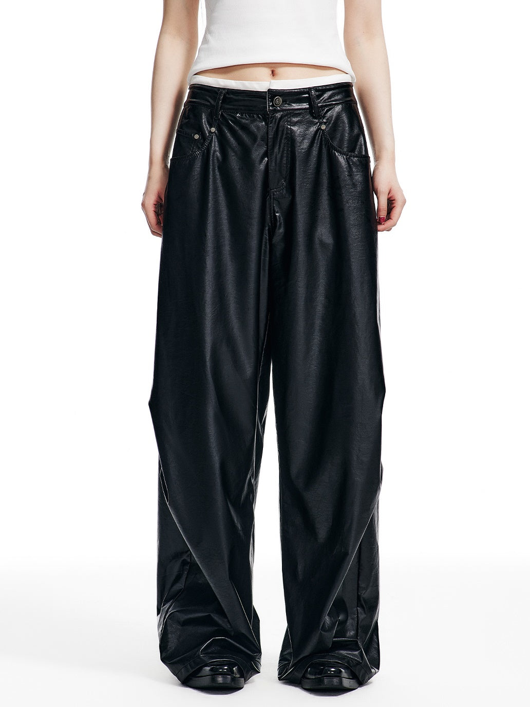 Oil Leather Street Wide-leg Trousers