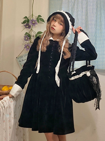 Velvet Puff Sleeves Doll Dress