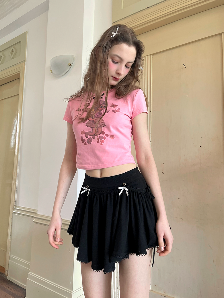 Gather Apron Short Skirt With Safety Pants