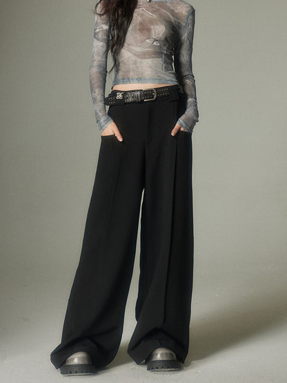 Solid Color Rivet Wide-leg Pants