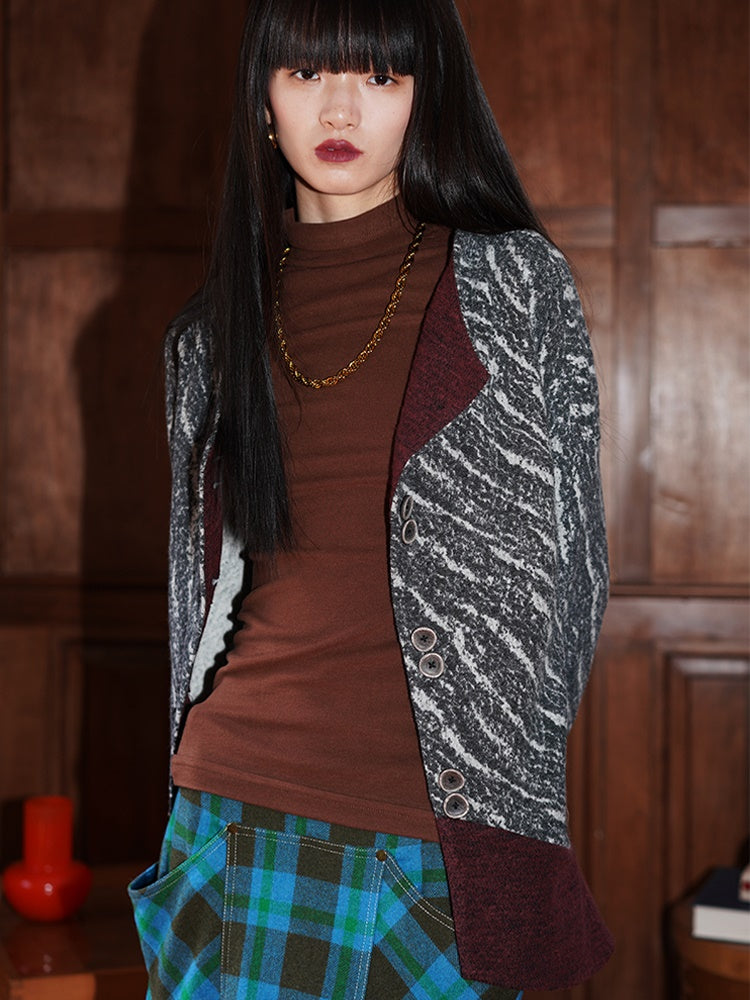 Jacquard Contrast Color Cardigan