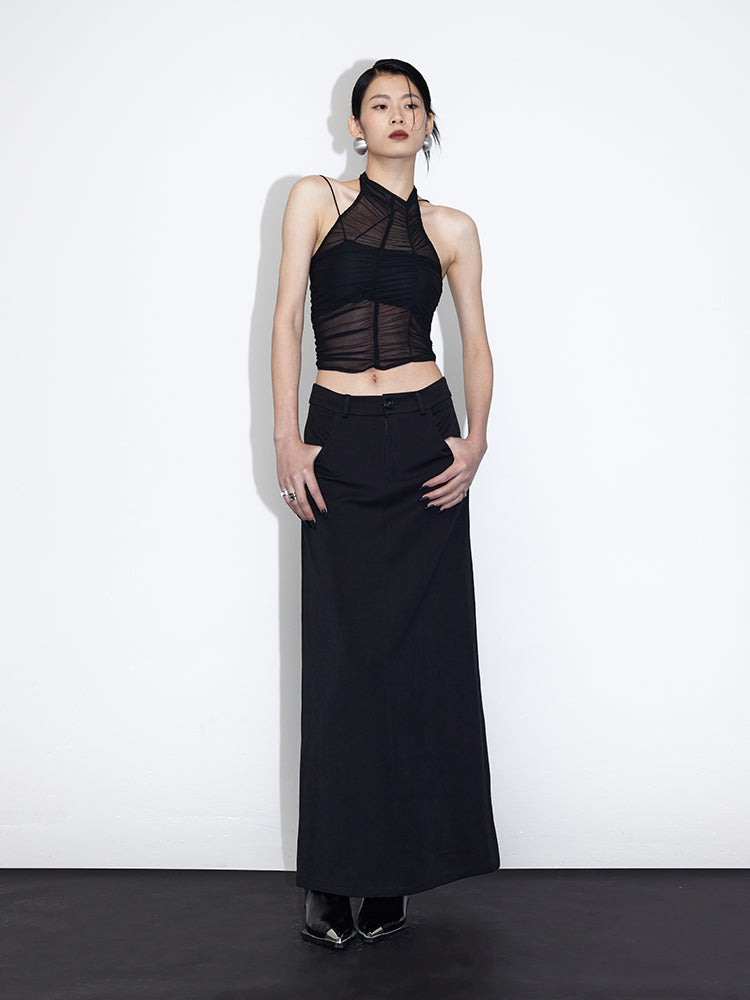 Detachable Asymmetric Sling Tube Top &amp; Gauze Pleated Tank Top Set