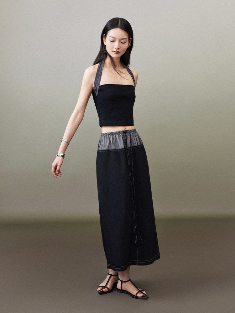 Contrast Color Mid Length Straight Skirt