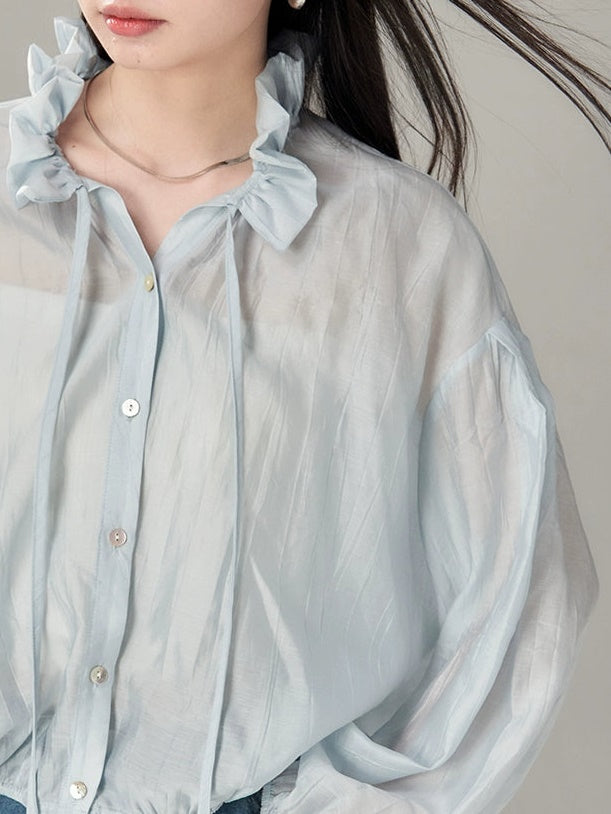 Fungus Gather Collar Tie See-through Shirt