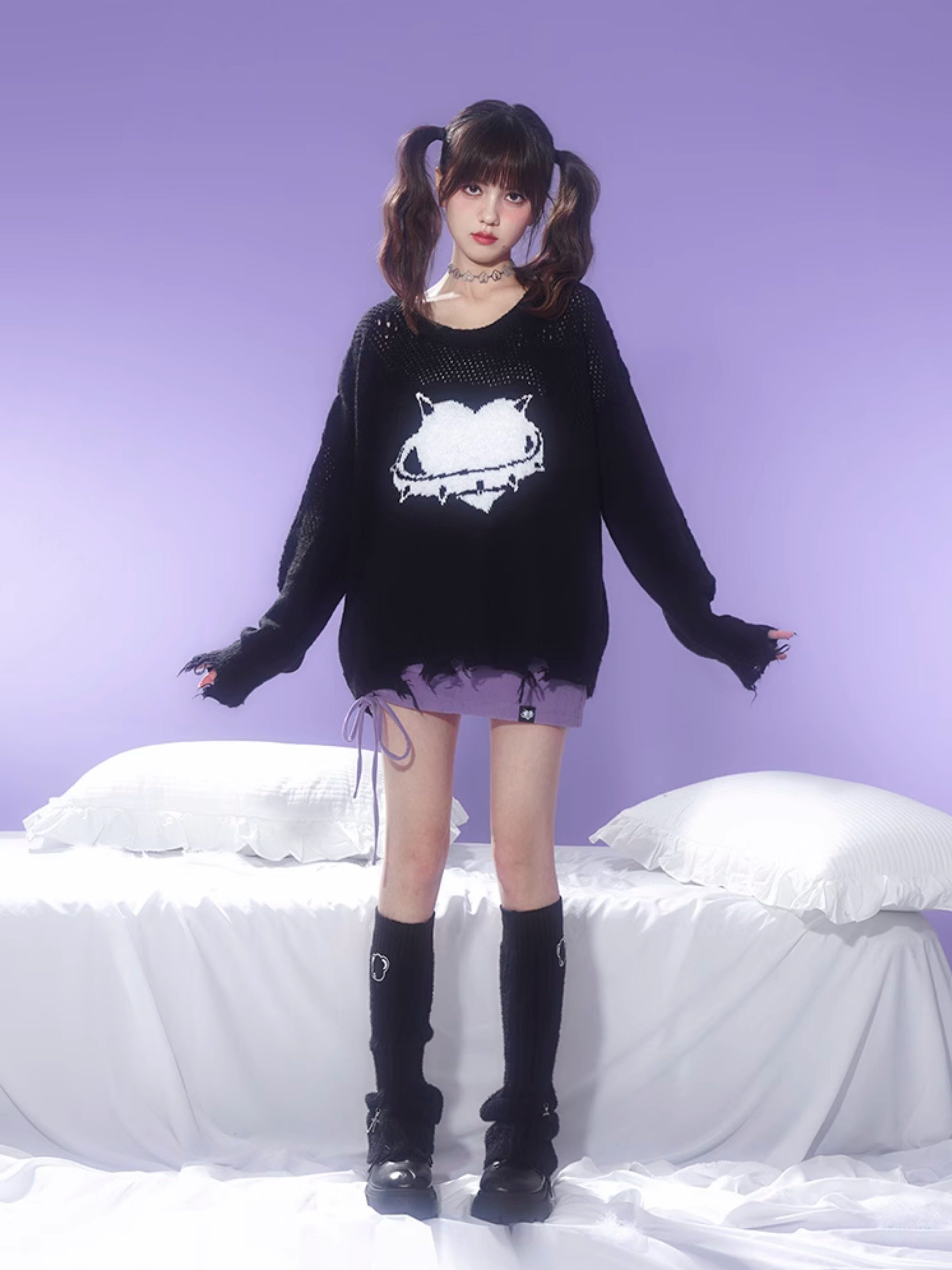 Hollow Love Jacquard Pullover Sweater