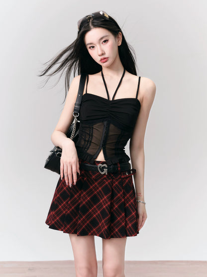 Checkered Pleated A-line Skirt