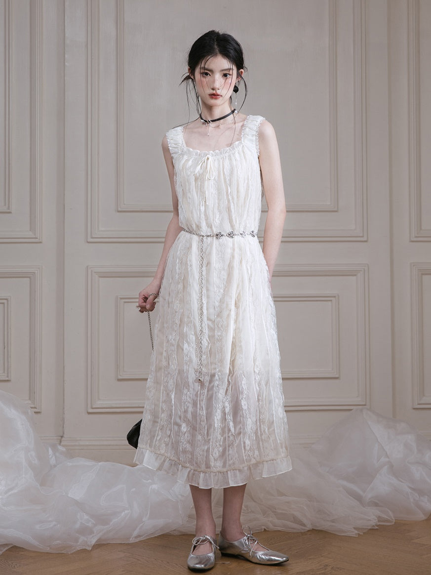 Chiffon Sleeveless Lace Long Dress