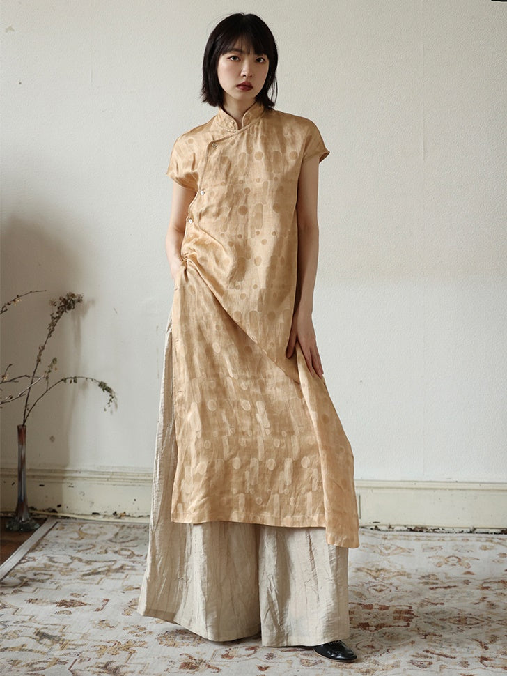 Robe lâche à pois de style chinois