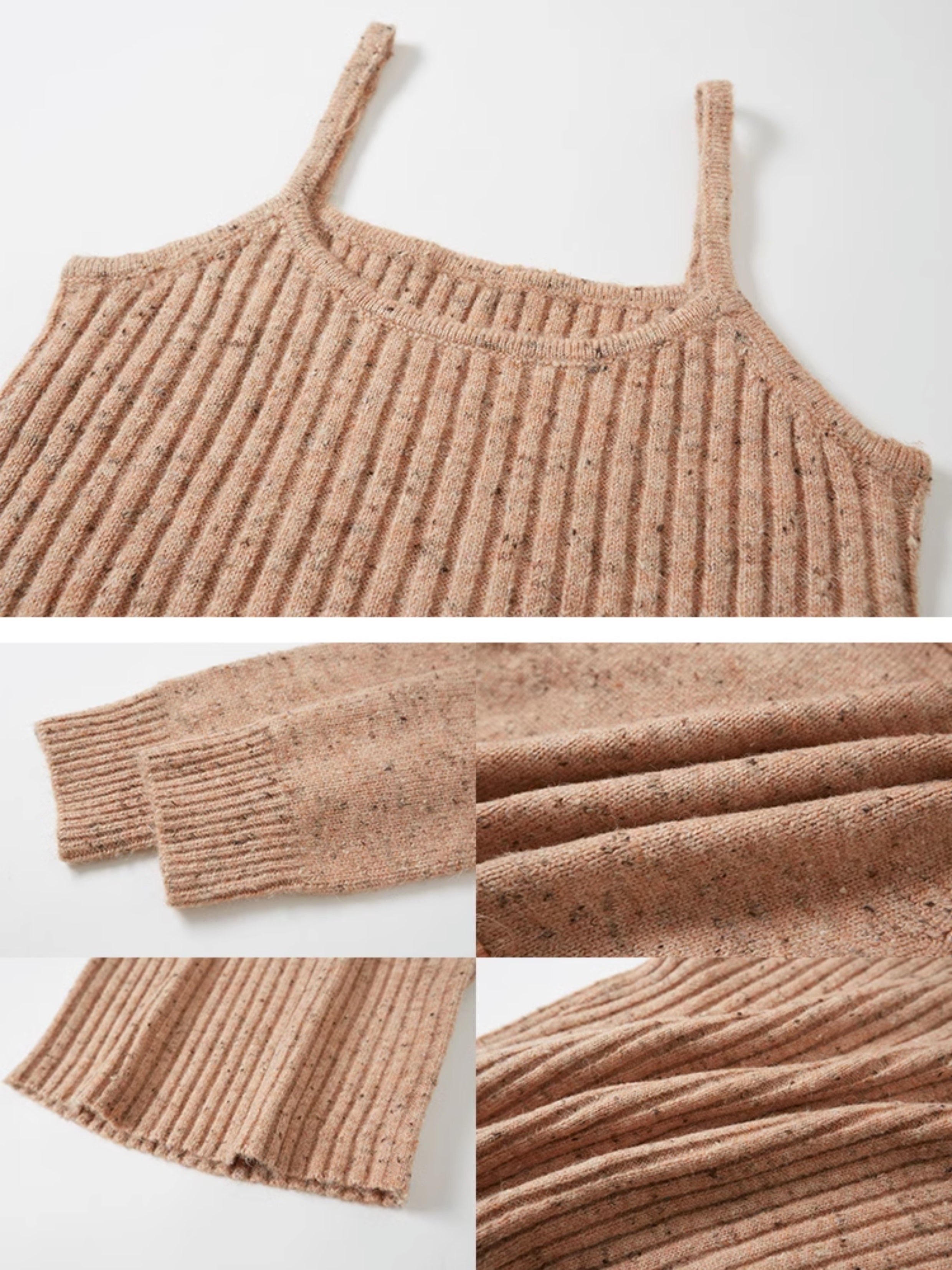 Big Collar Cropped Knitted Cardigan &amp; Camisole Set-up