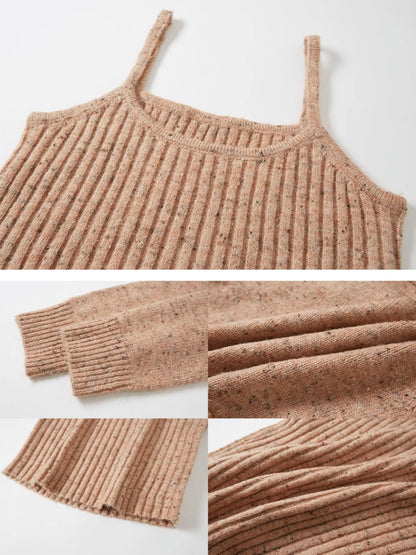 Big Collar Cropped Knitted Cardigan &amp; Camisole Set-up