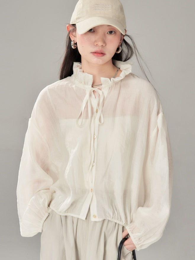 Fungus Gather Collar Tie See-through Shirt