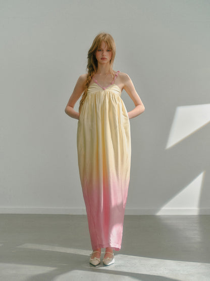 Gradient Atmospheric Flower Bud Holiday Long Dress