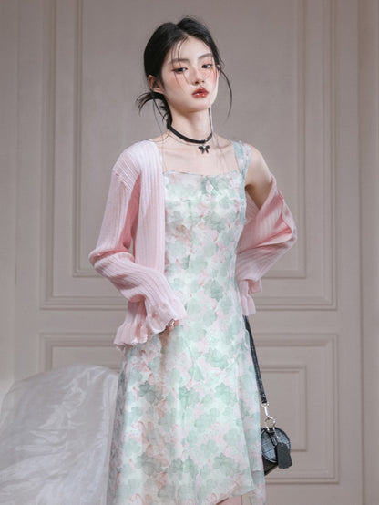 Clear Water Lotus Colorful Irregular Hem Chiffon Dress