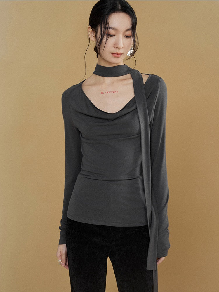 Scarf Swung Collar Bottoming T-shirt