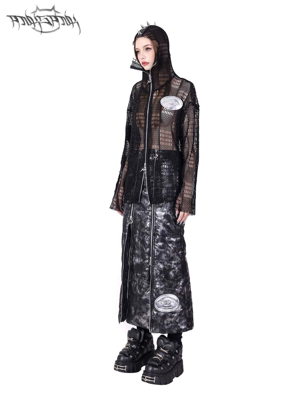Rivet Punk Hooded Mesh Patch Embroidered Jacket – ARCANA ARCHIVE