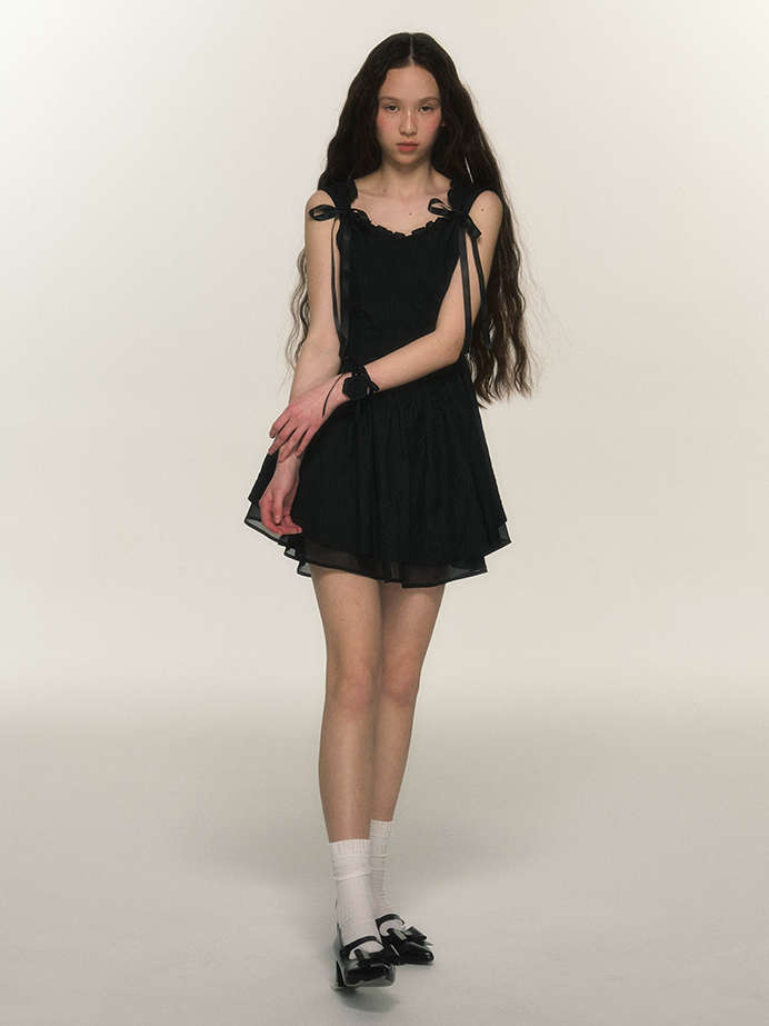 Satin Bow Long and Short Suspender Dress