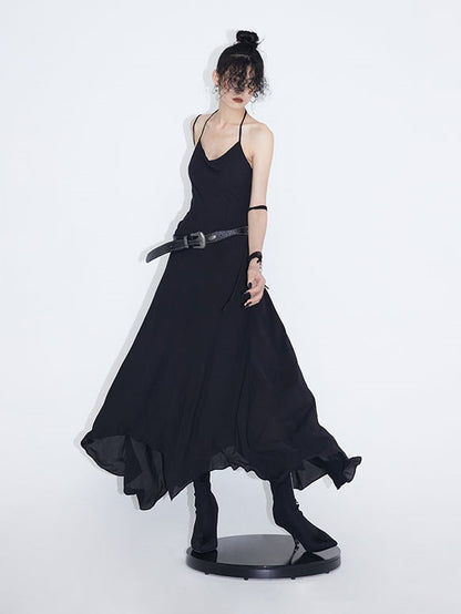 Asymmetrisches Hem -Chiffon -Gurtkleid